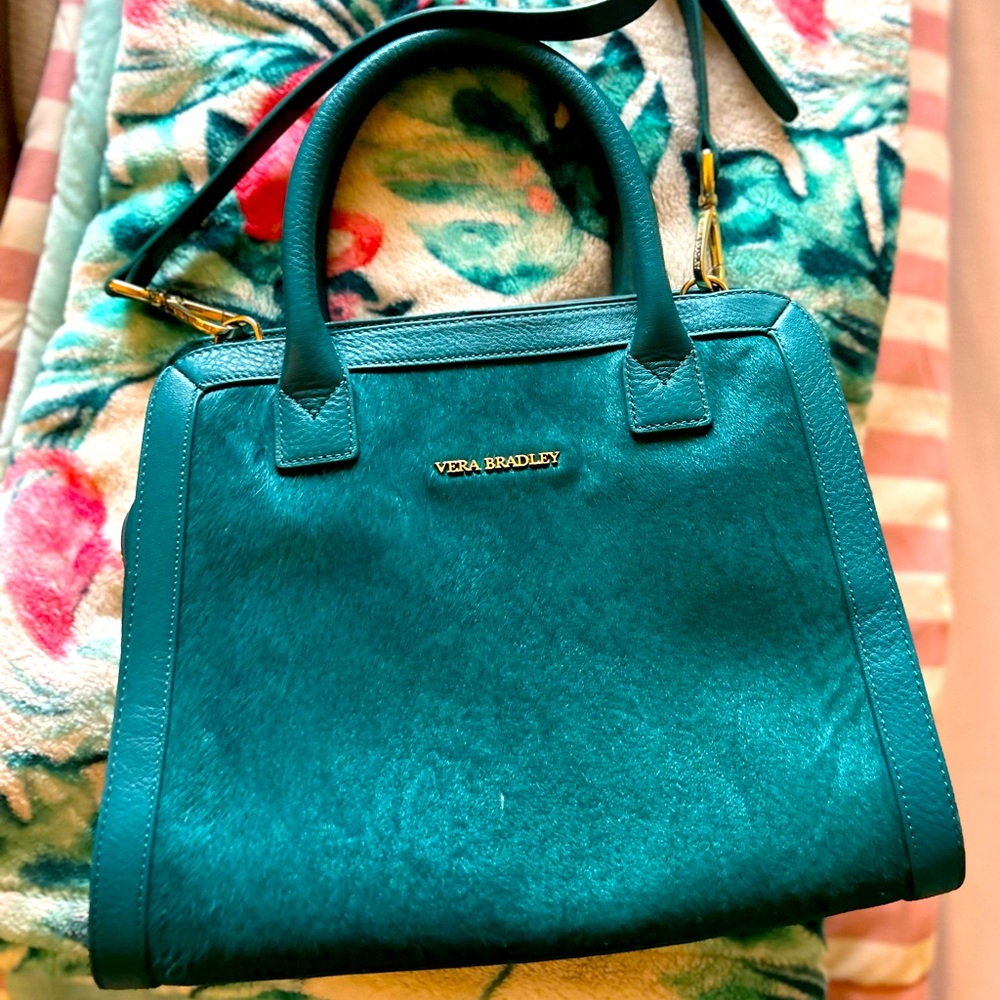 Vera Bradley Teal Natalie Leather and Calf Hair  Crossbody Bag